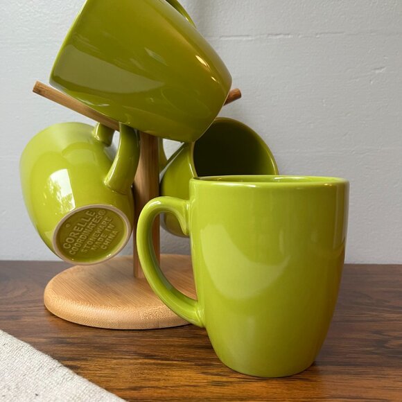 4 Stoneware Coffee Mugs Corelle Coordinates Lime Green 12 oz - Picture 2 of 9